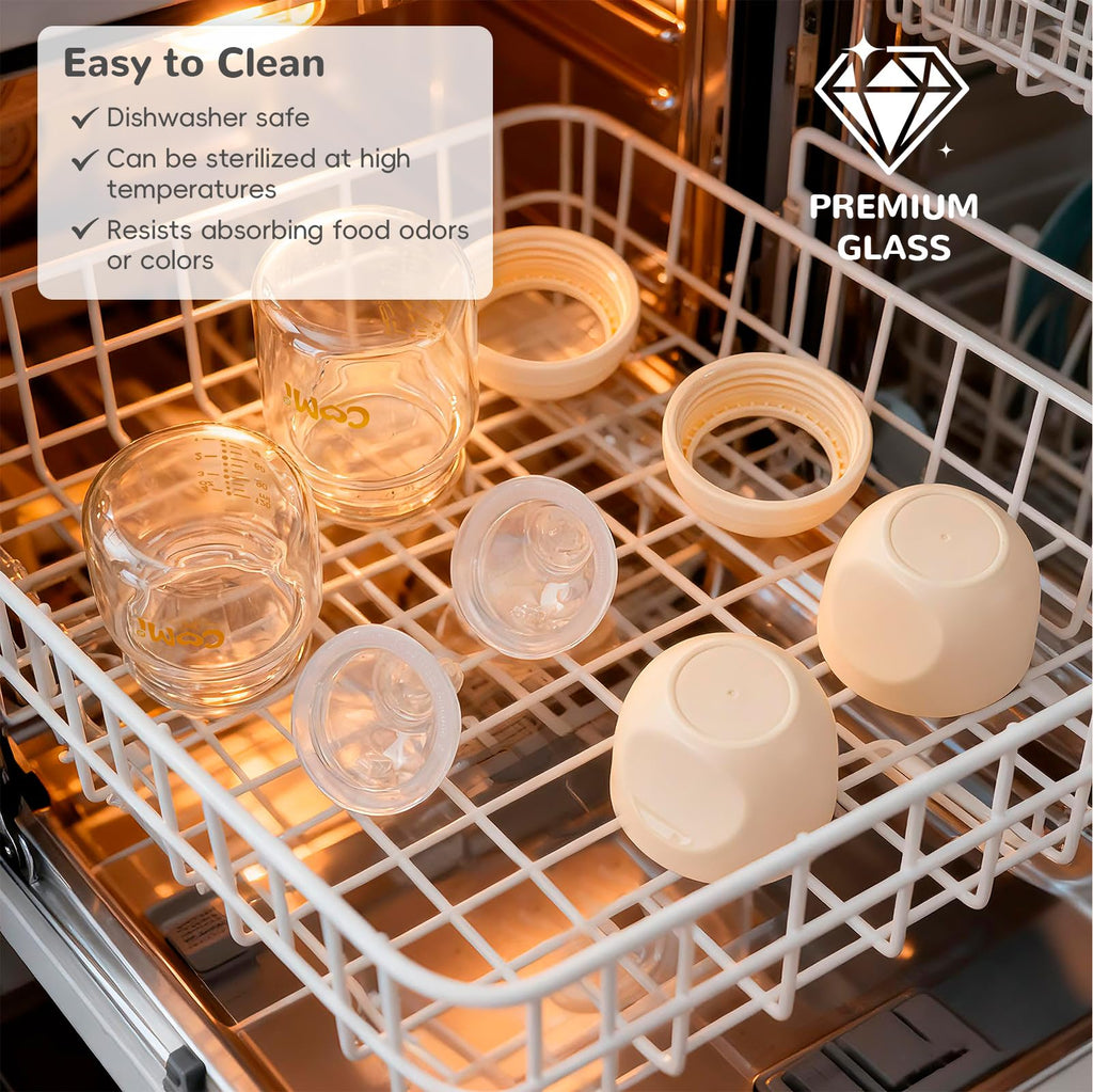 Natural Glass Baby Bottles for Breastfeeding Babies,Newborn Anti-Colic Baby Bottle Set with Slow Flow Nipple,0-3