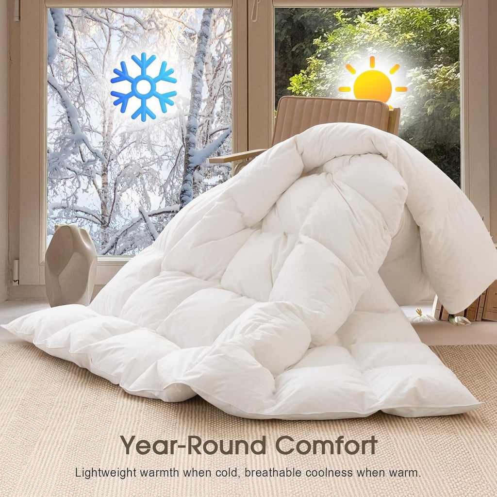 Feather and Down Fibres Comforter Queen - 100% Organic Cotton, Quill-Free & Ethical