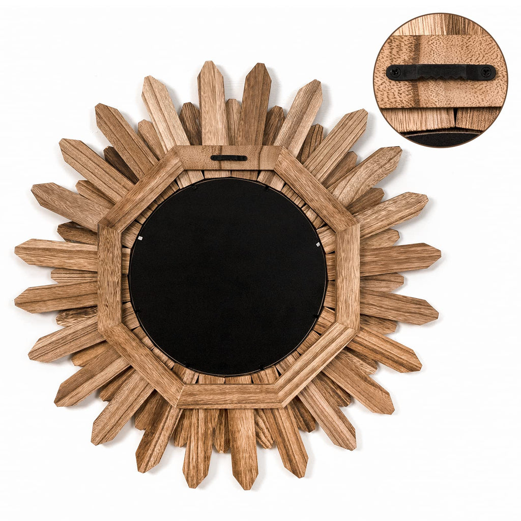 Mirror Wall Decor 21 inch Rustic Wood Boho Aesthetic Mirror for Room & Home Decor Farmhouse Wall Decor at Living Room