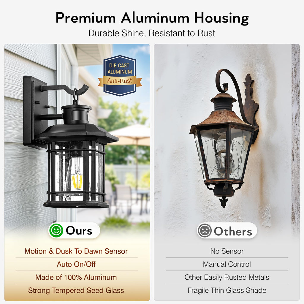 Outdoor Light Fixture With Motion Sensor, Dusk To Dawn Modern Exterior Porch Lights Wall Mount, Anti-rust 100%