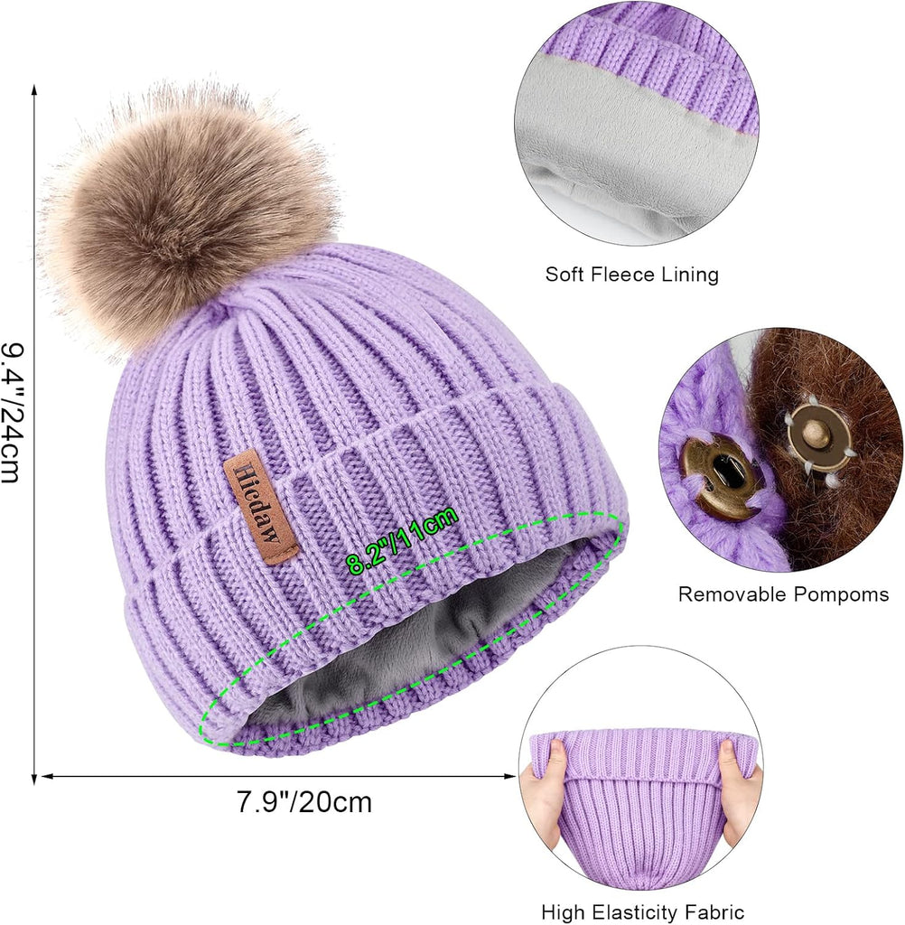 Kids Winter Hats Gloves Scarf Set Touchscreen Glove With Removable Pompom Fleece Lined Toddler Beanie Hat for Boy Girl