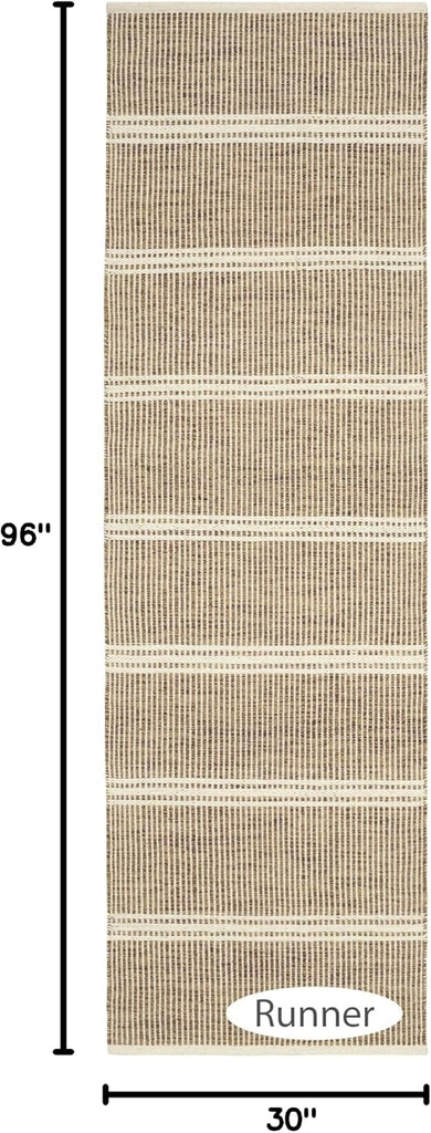 Malta Natural Striped Handwoven Wool Runner Rug, 2'6"x8'