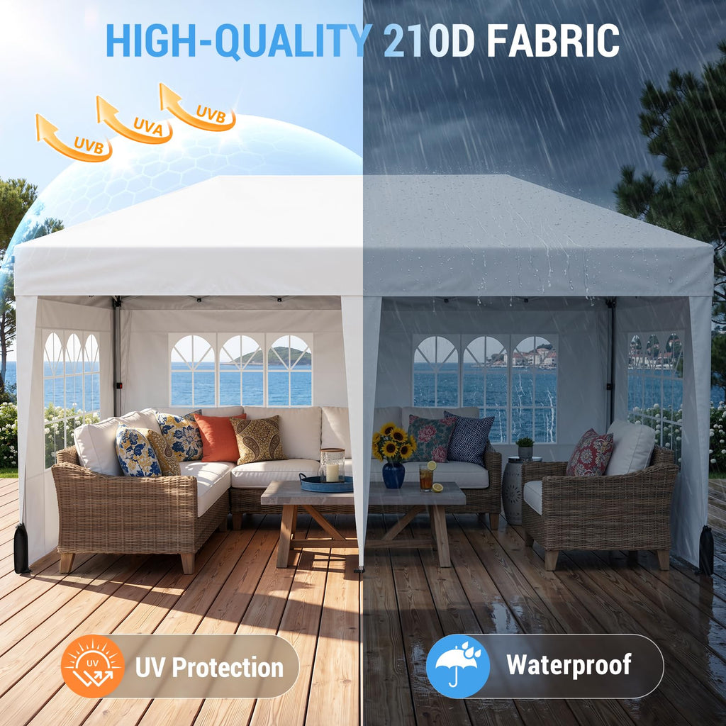 10x20 FT Pop Up Canopy Tent with 6 Sidewalls, White