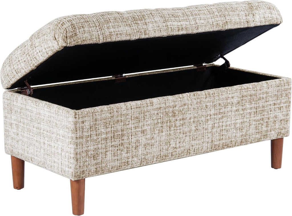 40" Ainsley Button Tufted Storage Bench - Cream Textural Woven
