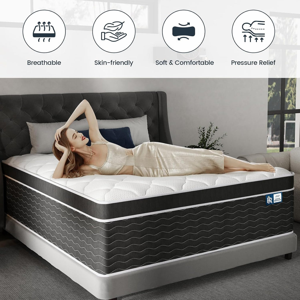 Luxury California King Mattress 12 Inch, Firm Hybrid Mattress Cal King in a Box, 7-Zones& Extra Edge Support, Cooling