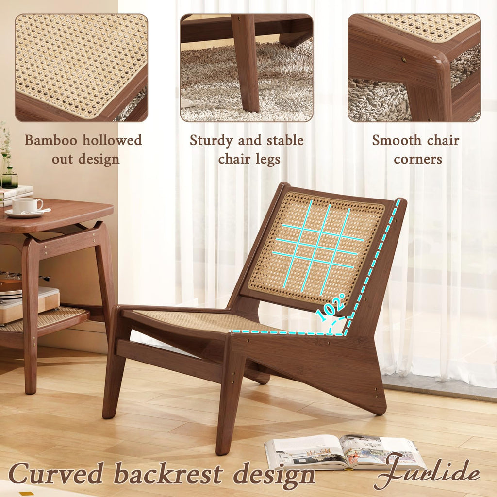 Rattan Accent Chair, Compact Low-Profile Bamboo Chair in Walnut