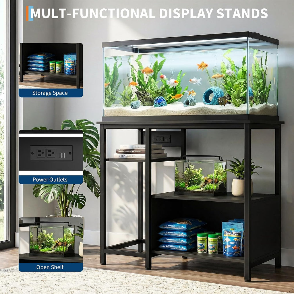 40-50 Gallon Aquarium Stand, Power Outlets, 4-Tier Open Storage