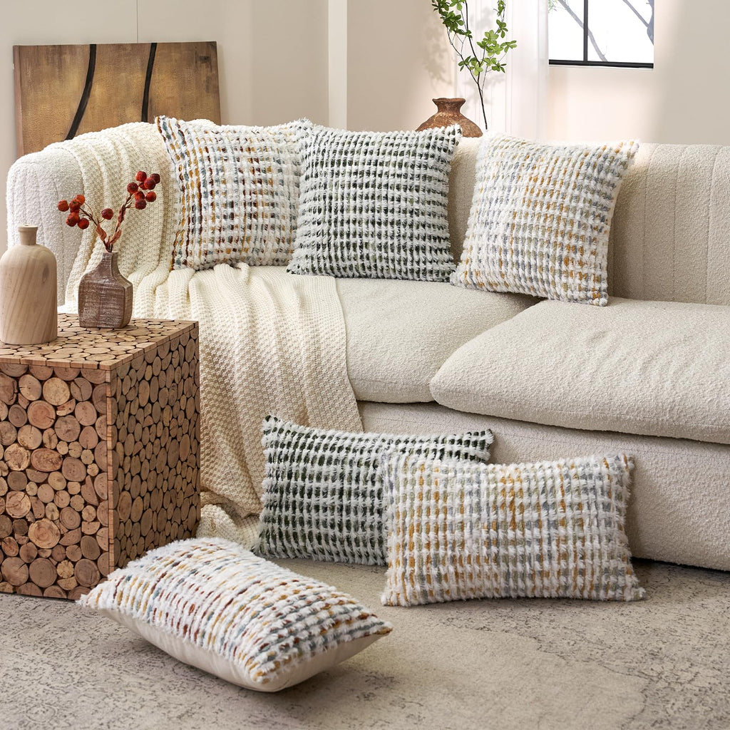 Boho Chenille Tufted Pillow Cover 20 x 20 Inch, Decorative Square Throw Pillow Cover Neutral Pillowcase for Couch