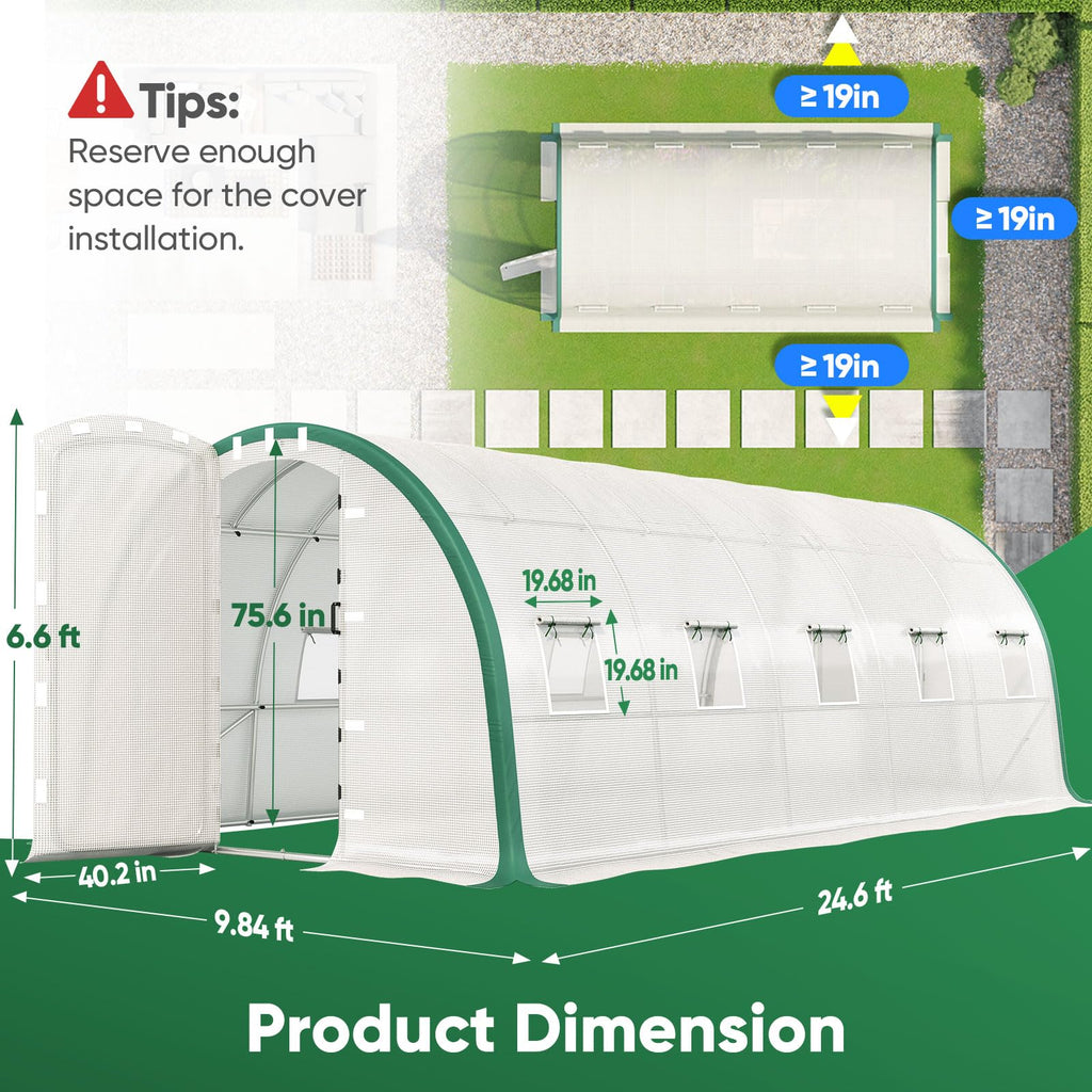25x10x6.6FT Tunnel Greenhouse for Outdoors with 2 Hinged Doors