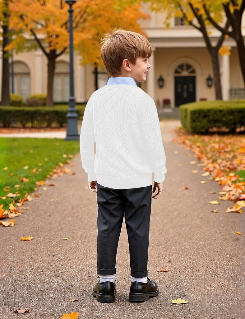 Boys Long Sleeve Crew Neck Sweaters Unisex Kids School Lightweight Cable Knit Pullover Sweater Tops