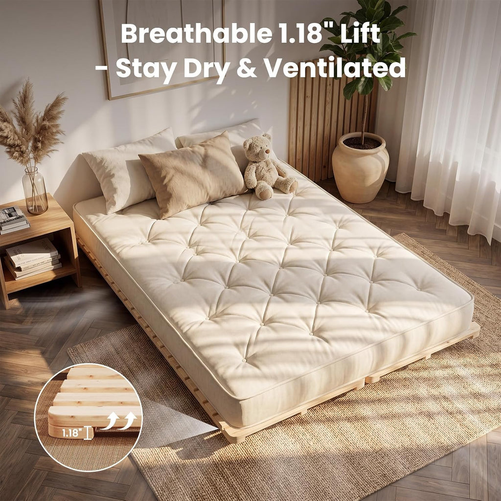 Floor Bed Frame, Foldable Japanese Tatami Bed Frame for Futon Mattress