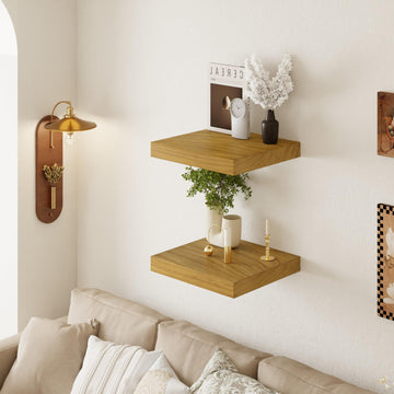 16 Inch Extra Deep Floating Shelves Set of 2-12" Wide Solid Paulownia Wood Wall Mounted Shelves, Natural Wood Finish