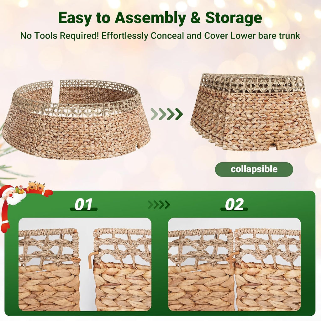 42 Inch Wicker Christmas Tree Collar, Woven Rattan Xmas Tree Skirt