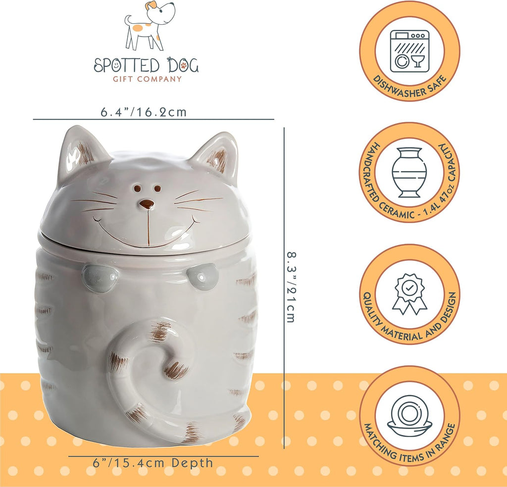 Ceramic Cookie Jar with Lid, Large Cat Treat Container for Cookies & Biscuits, Cute Novelty Kitchen Storage
