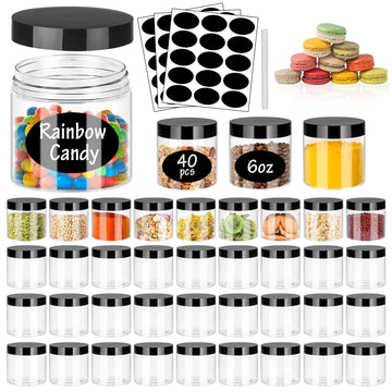 6OZ Plastic Jars with Black Lids 40Pcs Empty Plastic Pot Jars Round Refillable Clear Slime Containers Jar Airtight