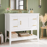 Bathroom Vanity with Sink, 36" Modern Undermount Bathroom Sink Cabinet with 4 Drawers&Open Shelf, Vanity Sink with Charging Station and Door Shelves, White A133-B0DPQ9RPGR