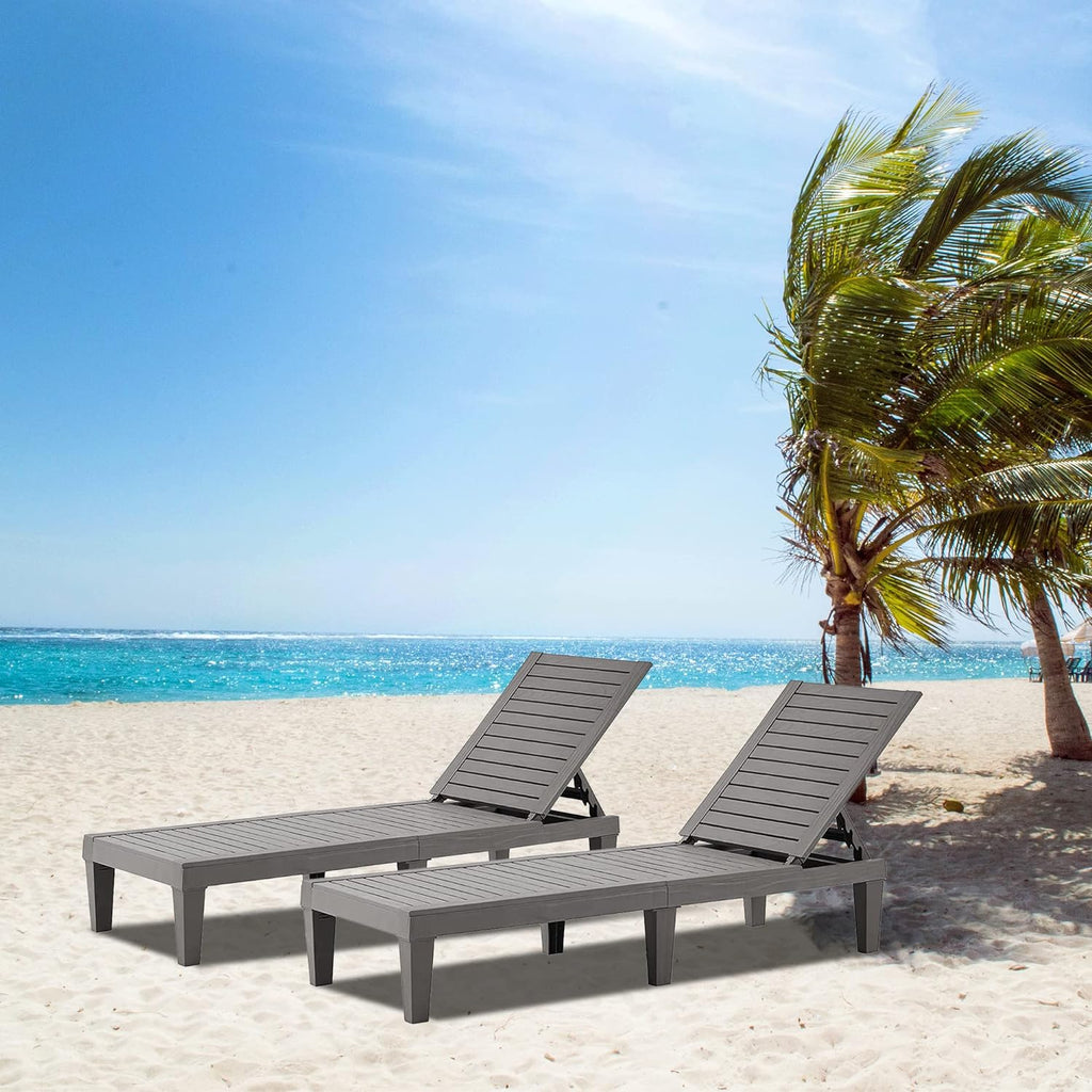 Outdoor Chaise Lounge Set of 2, Adjustable Pool Lounge Chair with 5 Positions Backrest, Waterproof Sun Loungers for