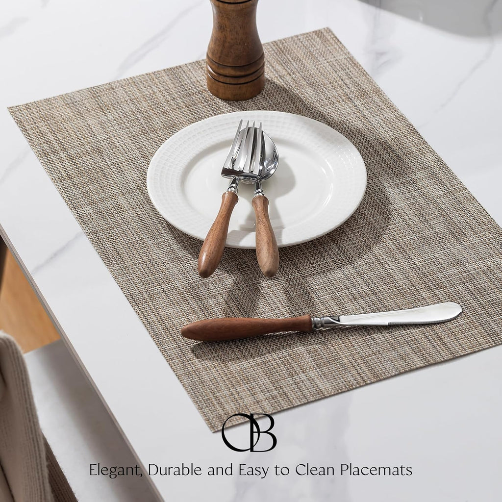 Placemats - Easy Clean Woven Vinyl Placemats for Dining Table, Indoor/Outdoor Place Mats, Washable PVC Table - Set of 6