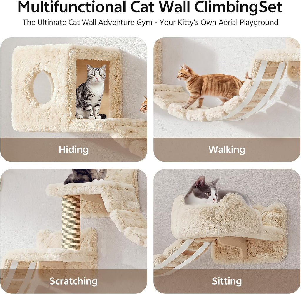 Cat Wall Furniture, 9 in 1 Cat Wall Shelves Set with Bridge, Beige