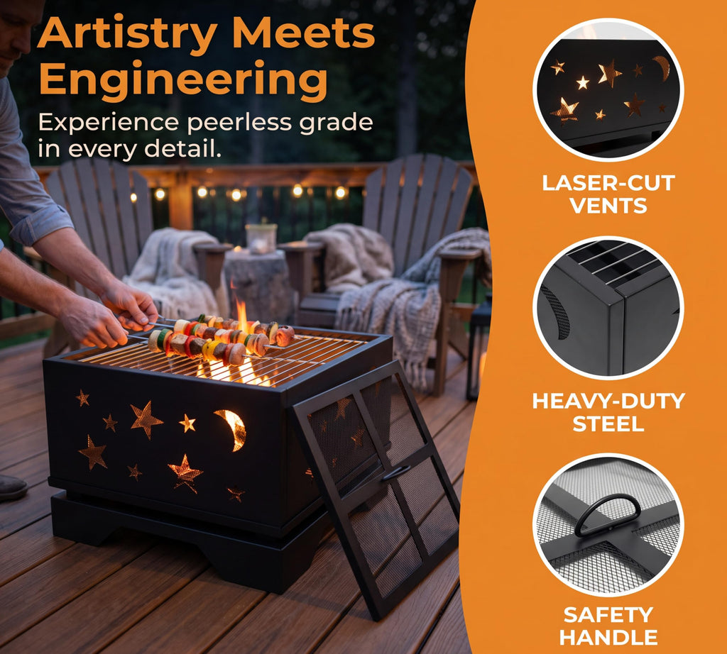 Heavy Duty Square Cutout 2-in-1 Outdoor Fire Pit & Grill