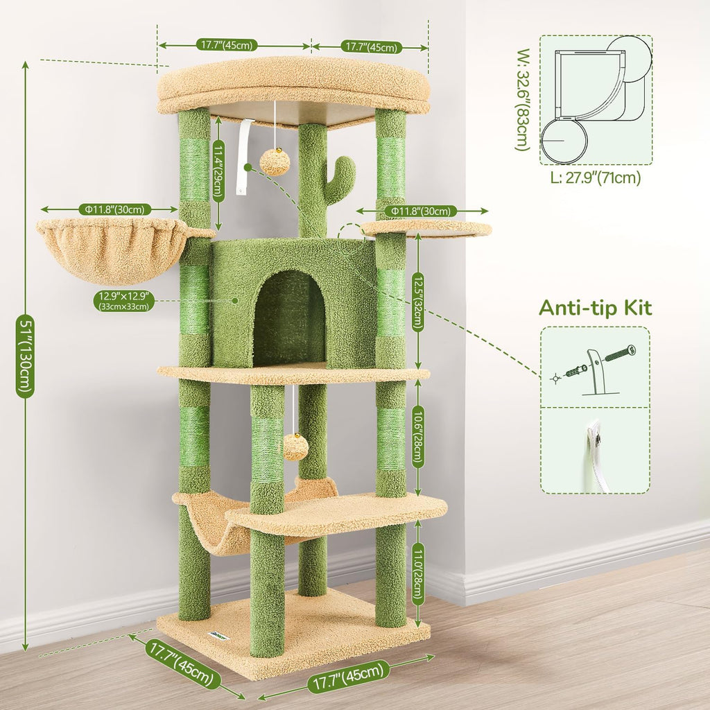 Cactus Corner Cat Tree Tower with Scratching Post, Green