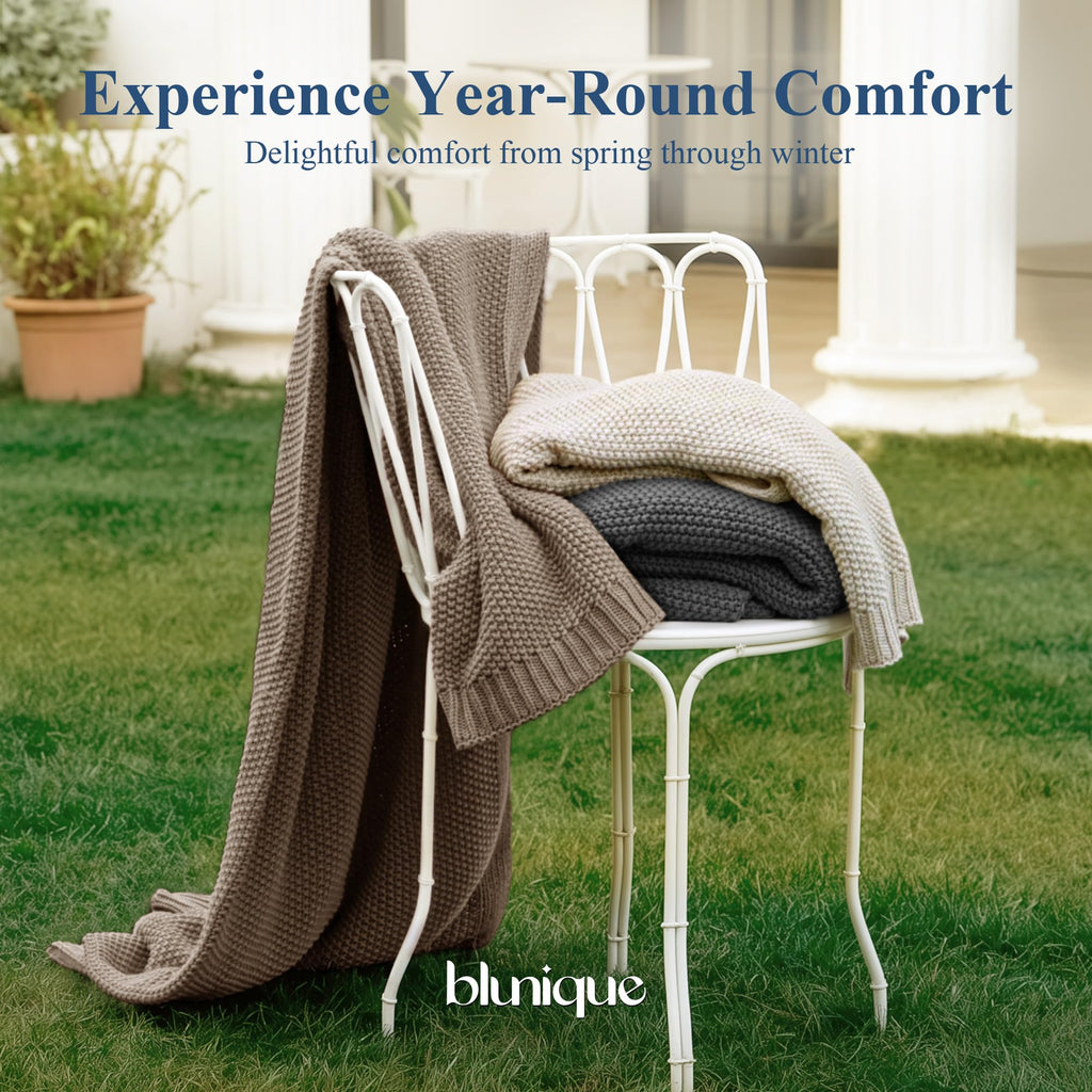 100% Cotton Cable Knit Throw Blanket, Lightweight Soft Knit Blanket for Sofa Couch Bed, Breathable All-Season Throw