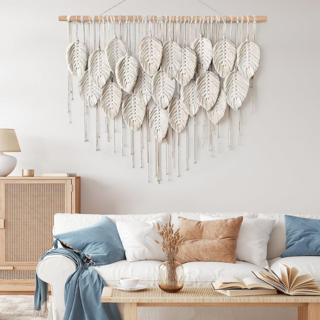 Macrame Wall Hanging Boho Beige Leaf Tapestry Wall Art Home Decor