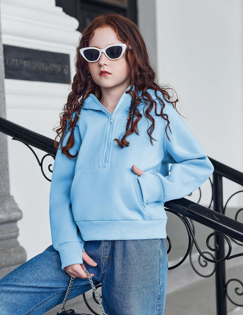 Girls Half Zip Hoodie Quarter Zip Pullover Kids Fleece Sweatshirt