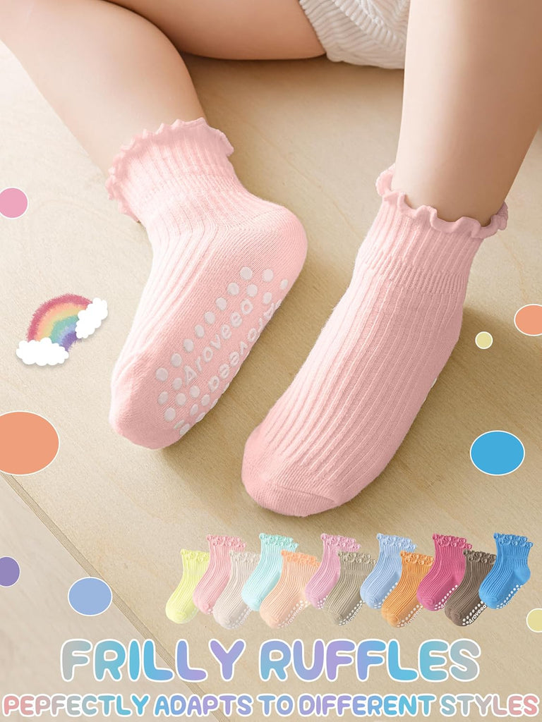 Baby Toddler Girls Socks Grip Ruffle Non Slip Kids Cotton 12 Pack Socks