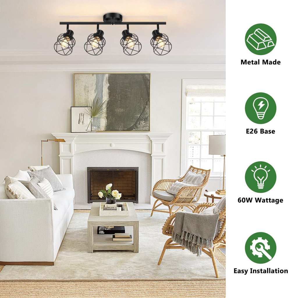 4-Lights Semi Flush Mount Ceiling Light, Adjustable Multi-Directional Light Fixtures, Rotatable Farmhouse Light