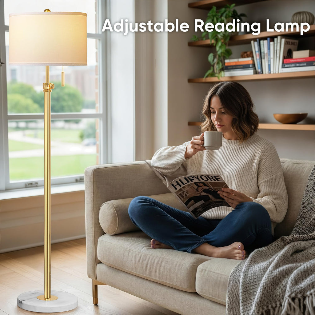 Floor Lamp, 66'' Adjustable Height Standing Lamp with Marble Base, 3-Color Tall Lamps with Pull Chain, Suitable