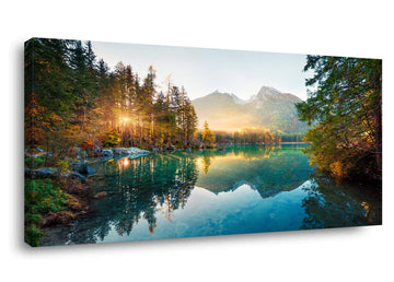 Autumn Lake Large Stretched Canvas Wall Art Bedroom Home Decoration, Mordern Morning Sunrise View Print Picture