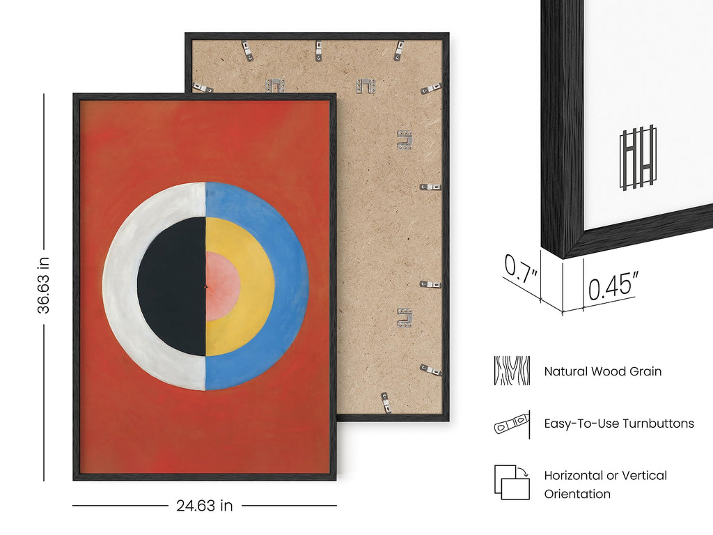 Modern Vintage Abstract Wall Art - Set of 3 Hilma af Klint Prints, Black Frame, 36x24