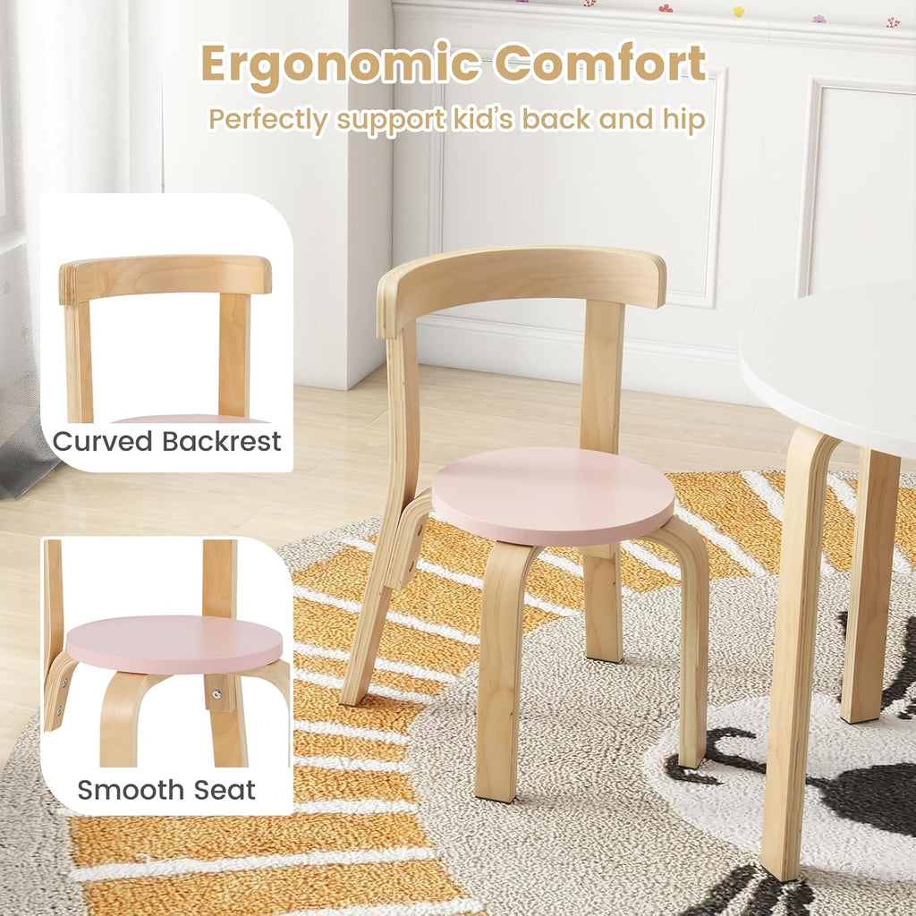 Kids Table and Chair Set, Bentwood Toddler Round Table and 4 Chairs for Craft Art, Building Block, Piece Children