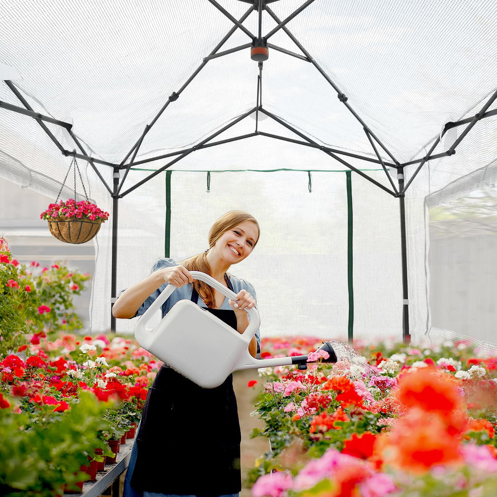 8x6 Pop Up Walk in Greenhouse, Easy Setup, Gable Roof, White