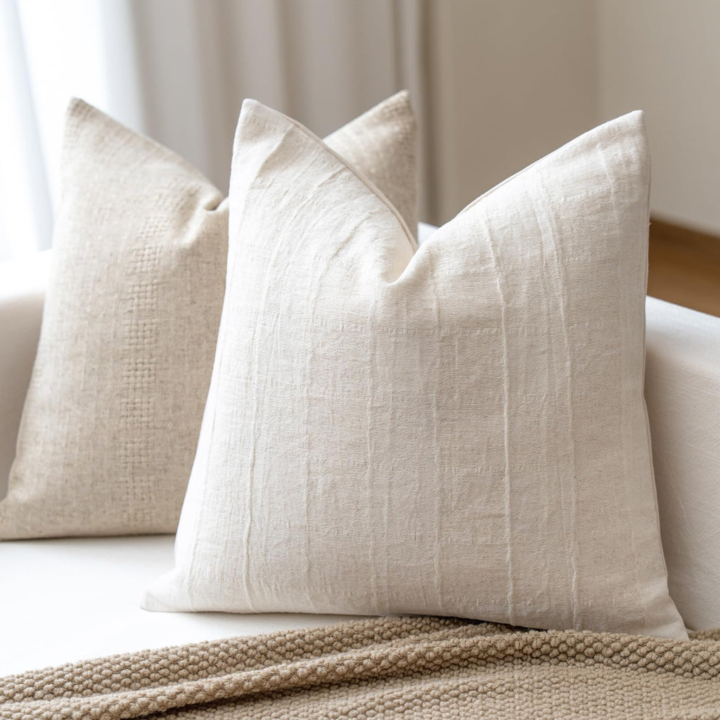 Decorative Neutral Throw Pillow Covers 20x20 Farmhouse Pillow Covers Cotton Check Cushion Covers Home Decor for Sofa