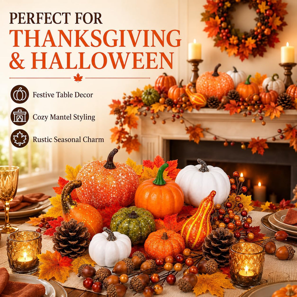 120-Piece Set with Artificial Mini Pumpkins and Gourds - Set of 120