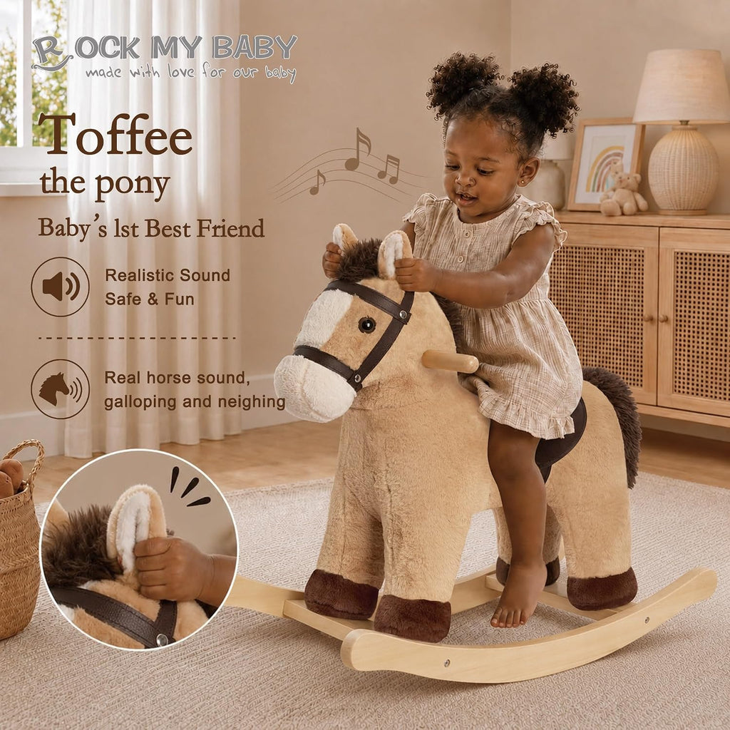 My Baby Rocking Horse, Rocking Animal with Realistic Sound, Stuffed Rocker for Toddlers 18M+, Soft Filling Ride on