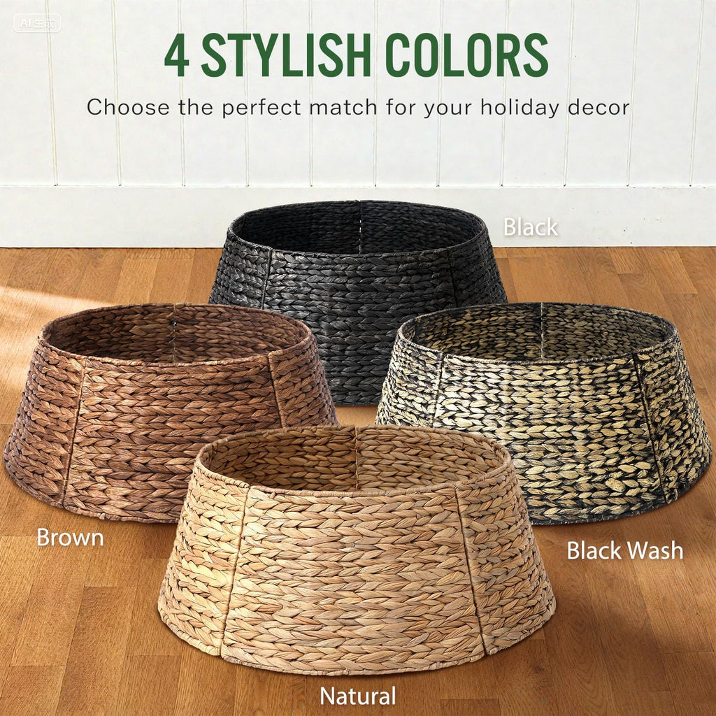 8-Piece Rattan Christmas Tree Collar - 42" Rustic Farmhouse Tree Skirt- Xmas Tree Base Cover for Christmas