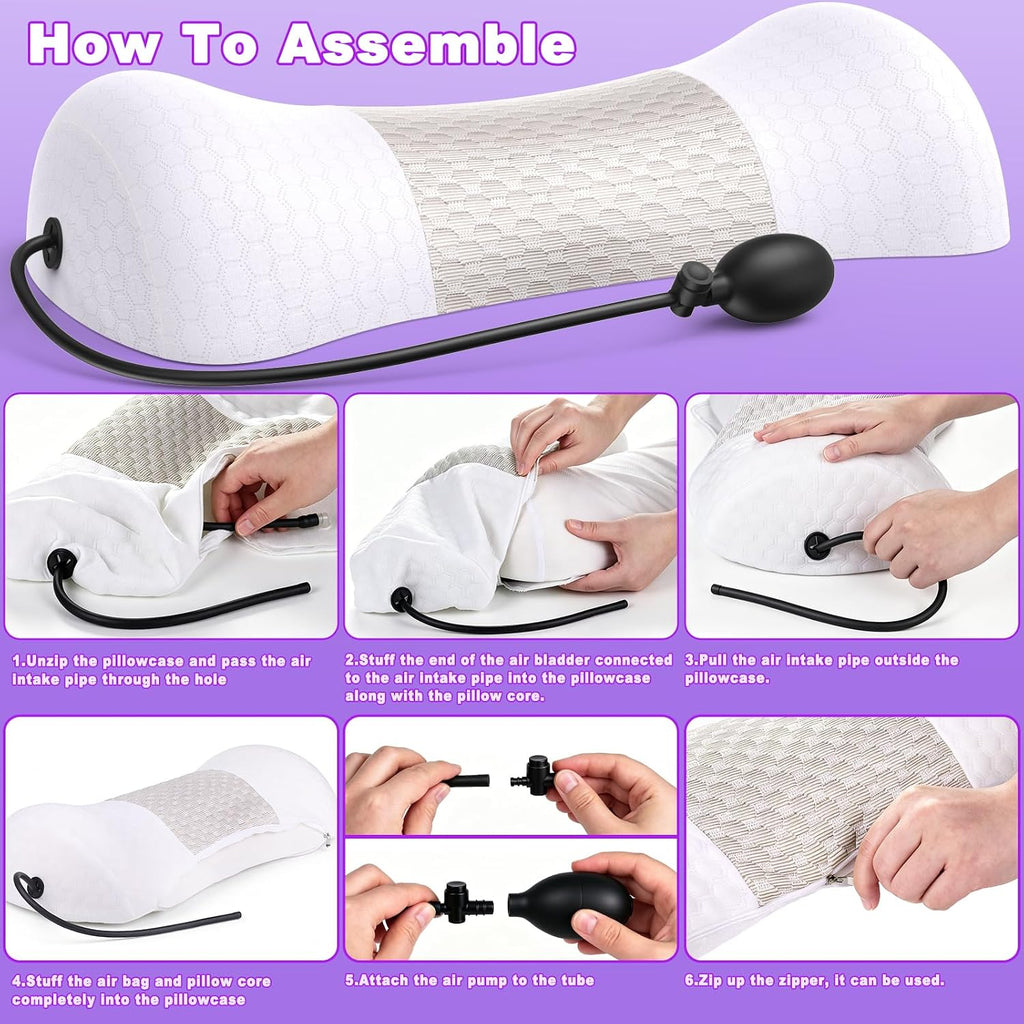 Inflatable Memory Foam Lumbar Support Pillow | Adjustable inflatable lumbar pillow with memory foam relieves lower
