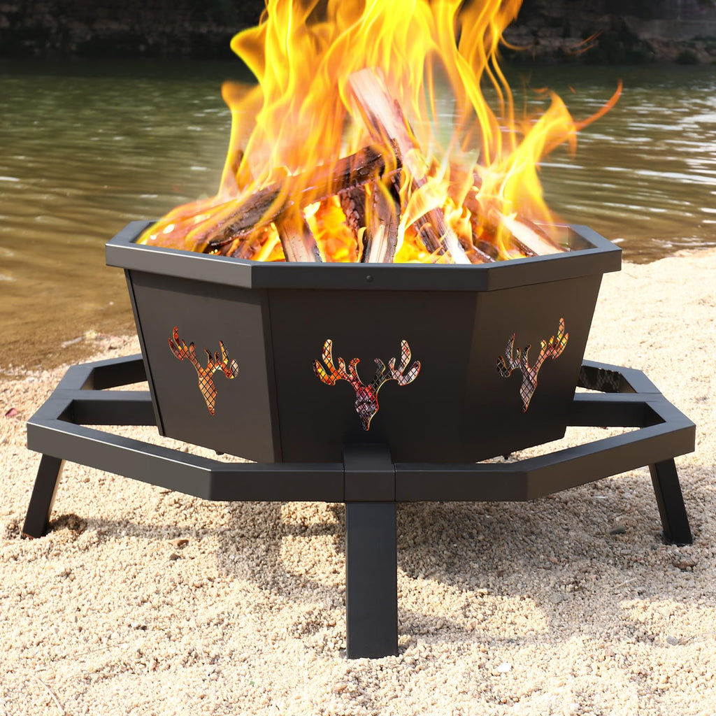 35 Inch Octagonal Outdoor Fire Pit, Fire Pits for Outside Wood Burning Fire Pit, Firepit, Firepits for Outside