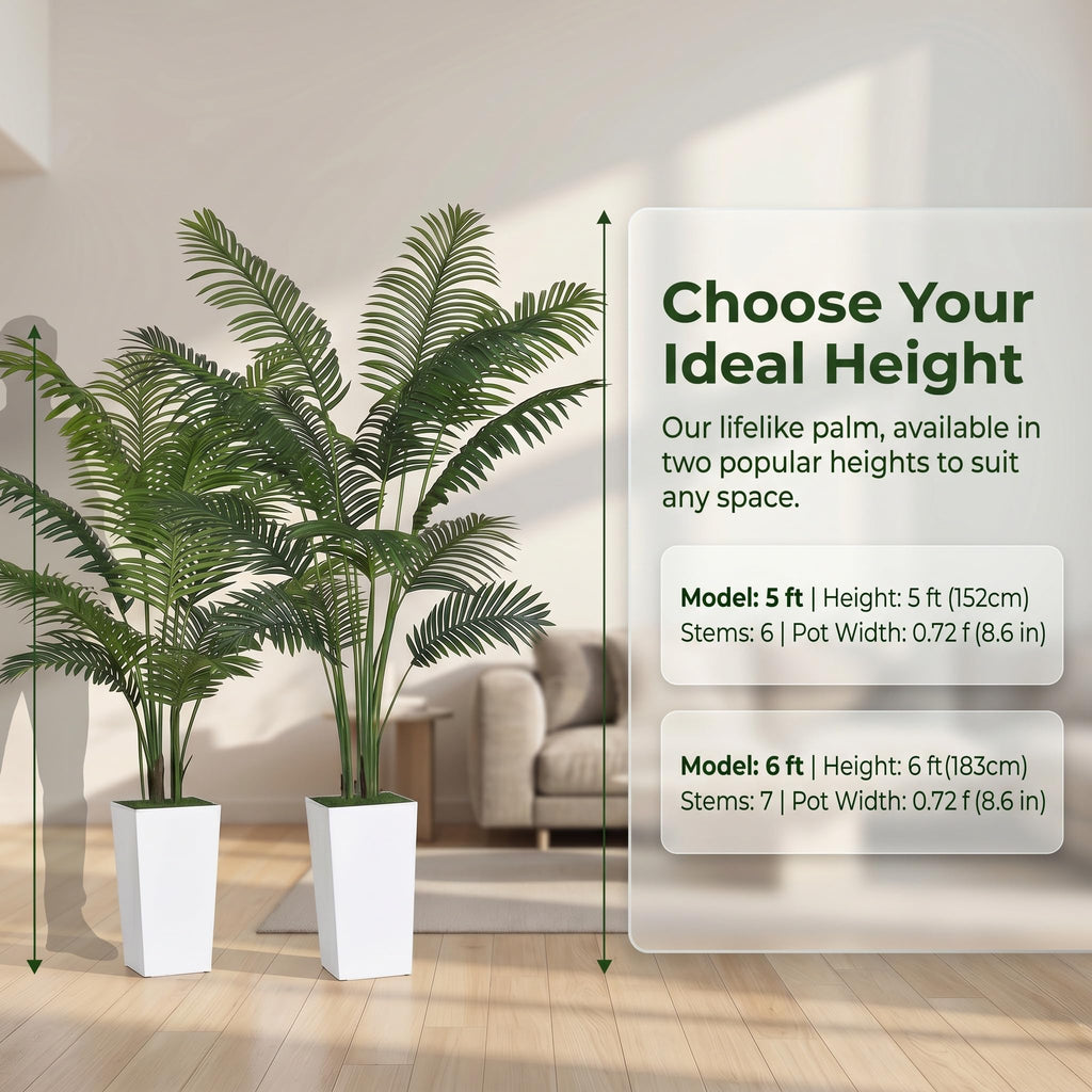 5FT Fake Palm Tree with Tall White Planter, Realistic Artificial Plants Indoor Decor, Office and Living Room