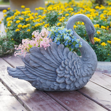 Unique Planters Swan Flower Pot Large - 18.5 Inch Planter Pots for Indoor Outdoor Concrete Finish Animal Swan