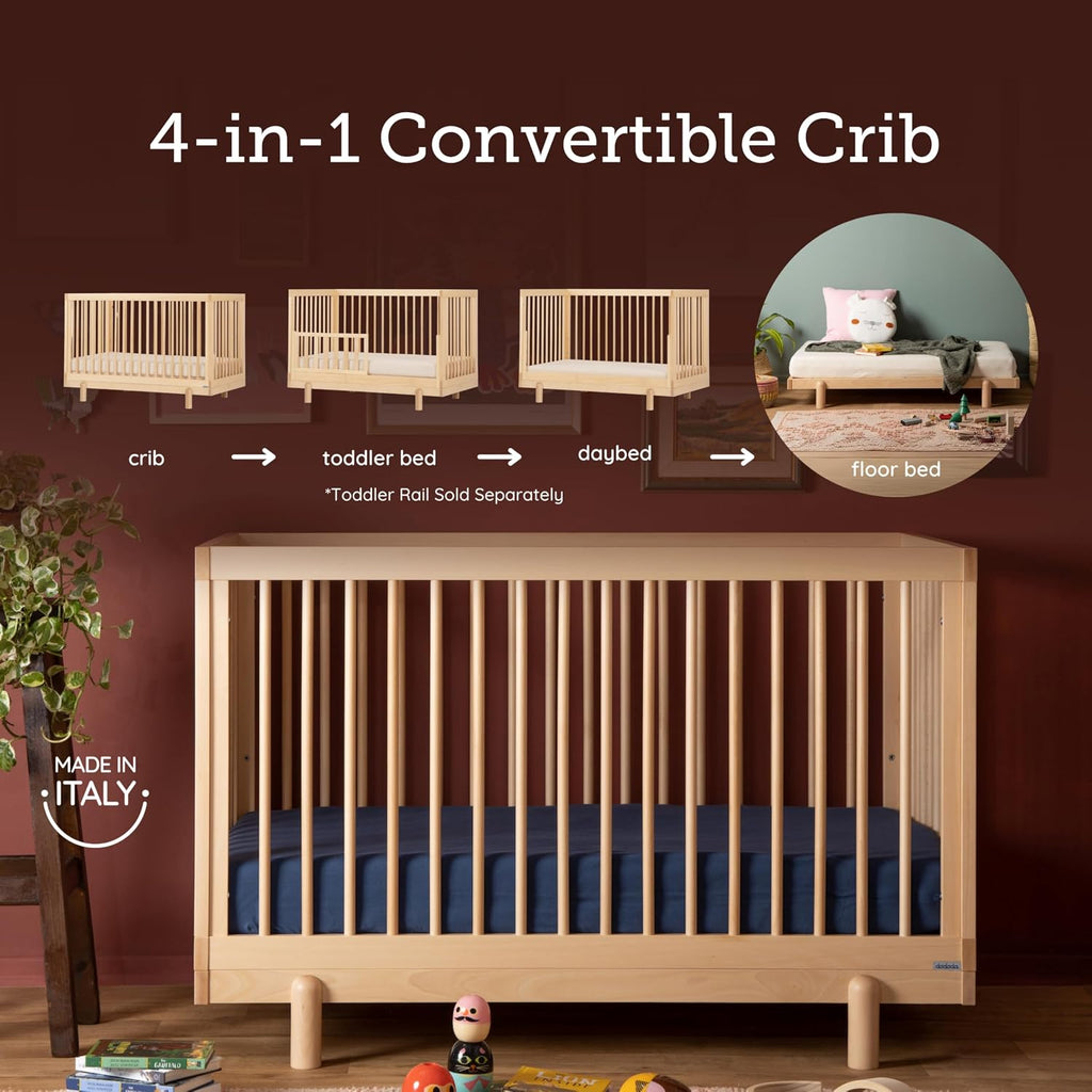 Baby Bliss 4-in-1 Convertible Wood Crib Bed, Made in Italy, Natural | Crib to Toddler & Day Bed, GREENGUARD Gold
