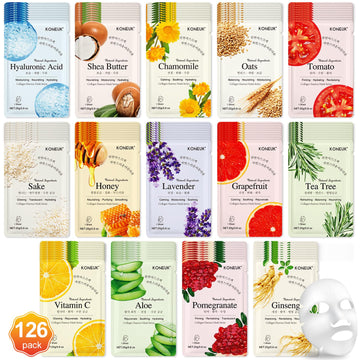 126 Pack Hydrating Face Masks Skincare, Bulk Facial Mask Gifts Set