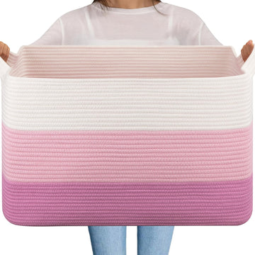 Extra Large Blanket Basket, 95L Cotton Rope Woven Laundry Basket, Toy Bin for Baby Room, Container for Blanket