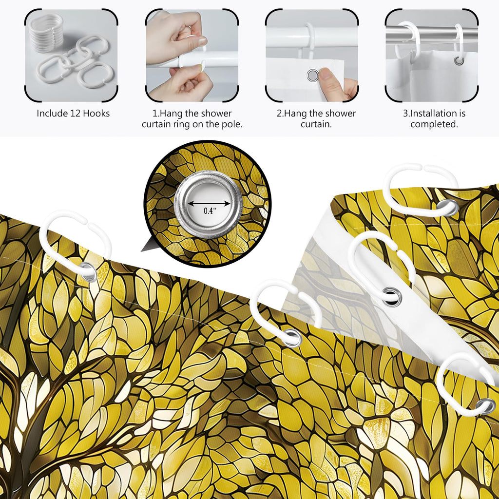 Yellow and Gray Stained Glass Mustard Yellow and Grey Farmhouse Garden Shower Curtains for Botanical Bathroom Decor