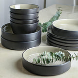Elica 24-Piece Modern Dinnerware Set Stoneware, Plates and Bowl Sets for 8, Beige and Black