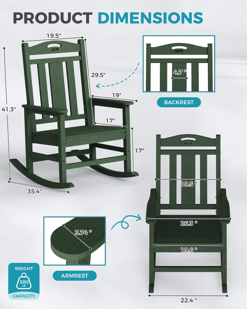 Oversized Outdoor Rocking Chairs Set of 8, 380lbs Heavy-Duty Large Patio Rocker, High Back Cozy Porch Chairs, Weather