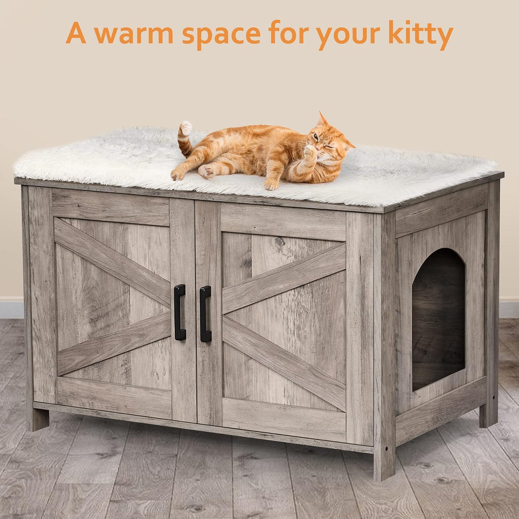 31.5" L Cat Litter Box Enclosure with Barn Door, Greige